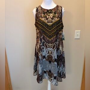#499 NWT Adorable Sleeveless Paisley Border Print Dress in Multi-Color